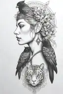 Freya with raven and tabby cats   tattoo design idea