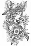 freya goddess bust full moon feathers hanging with rune  tattoo design idea