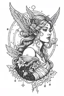 freya bust with wings full moon Little Dipper constellation tattoo design idea