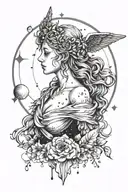 freya bust with wings full moon Little Dipper constellation tattoo design idea