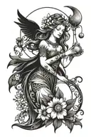freya goddess with daisies and moon  tattoo design idea