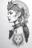 Freya with raven and cat tattoo design idea