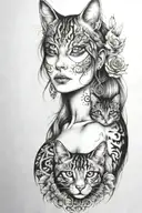 Freya with raven and tabby cats   tattoo design idea