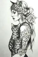 Freya with raven and tabby cats   tattoo design idea