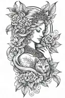 freya goddess bust with small cat  tattoo design idea