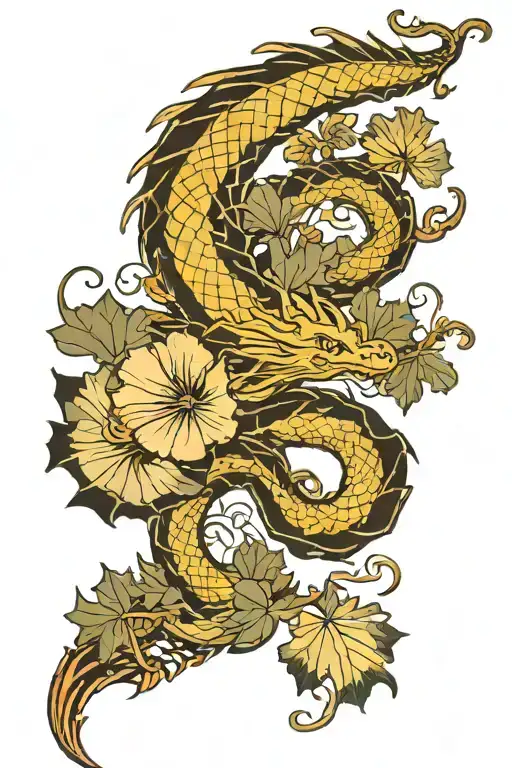Dragon ginkgo leaves tattoo design idea
