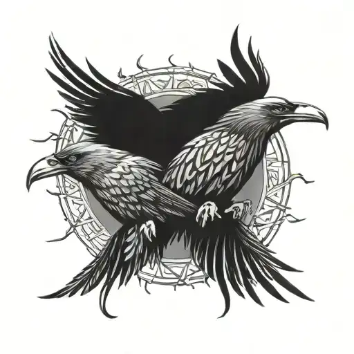Hugin & Munin flying torwards each other tattoo design idea