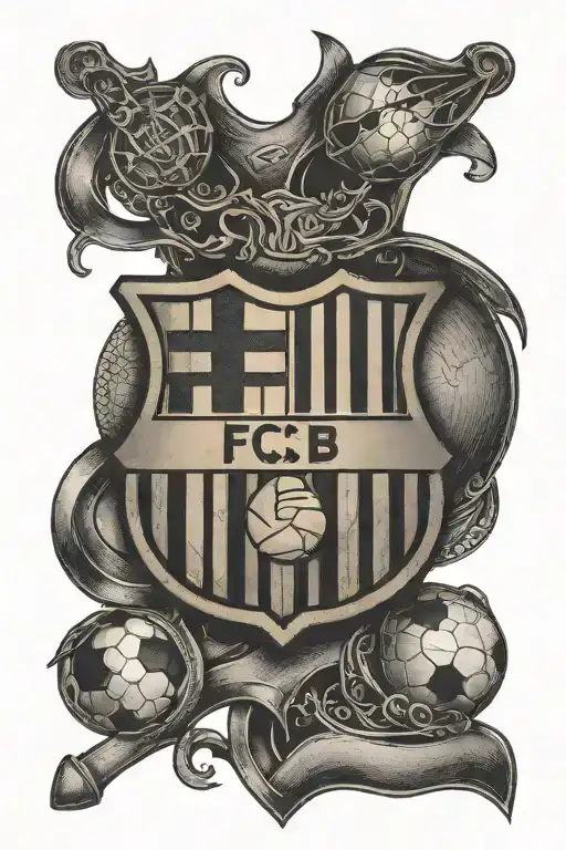 Symbolic tattoo of the FC Barcelona crest intertwined with football elements tattoo design idea
