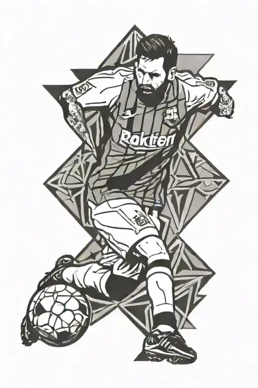 A geometric design incorporating the FC Barcelona logo and Messi's jersey number tattoo design idea