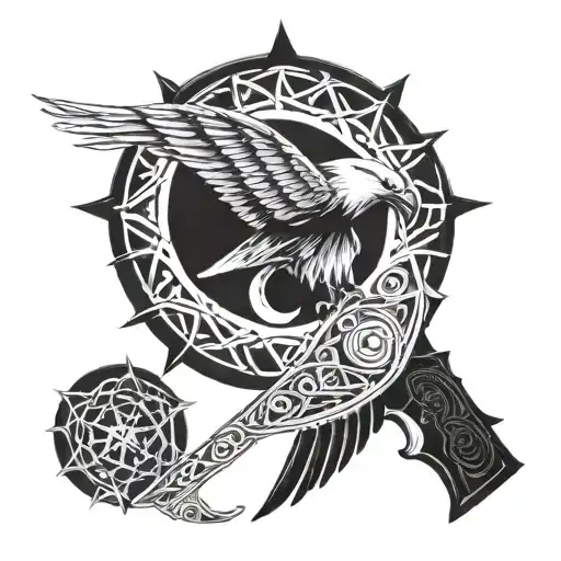Combine a Ruger hawk with Celtic sun elements tattoo design idea