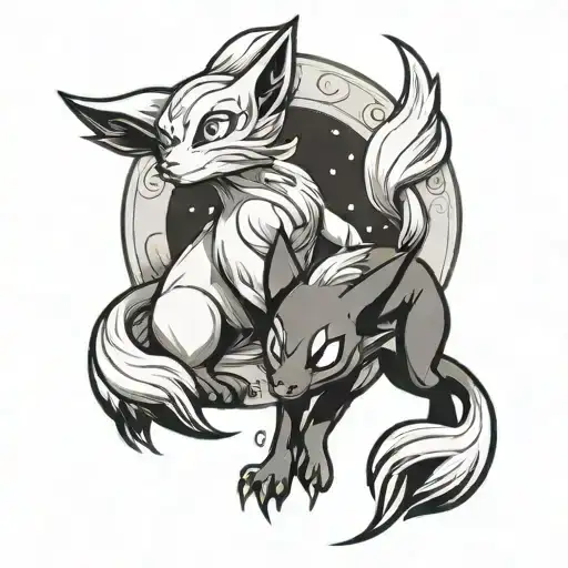 umbreon and absol under the moon tattoo design idea