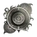 aztec calendar black ink shaded background  tattoo design idea