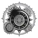aztec calendar black ink shaded background  tattoo design idea