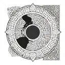 aztec calendar black ink shaded background  tattoo design idea