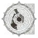 aztec calendar black ink shaded background  tattoo design idea