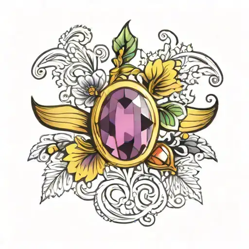 Gold ring with an amethyst set tattoo design idea