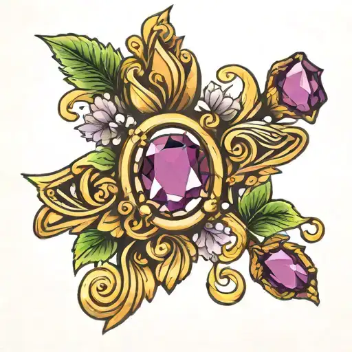 Gold ring with an amethyst set tattoo design idea