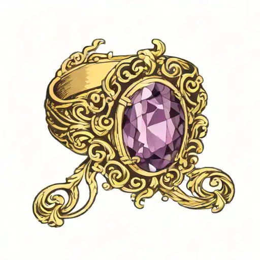 Gold ring with an amethyst set tattoo design idea