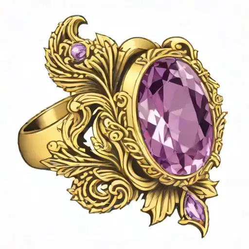 Gold ring with an amethyst set tattoo design idea