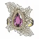 Gold ring with an amethyst set tattoo design idea