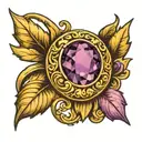 Gold ring with an amethyst set tattoo design idea