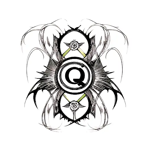 Letter 'C' and 'Q' merge together, followed by letter  'A' tattoo design idea