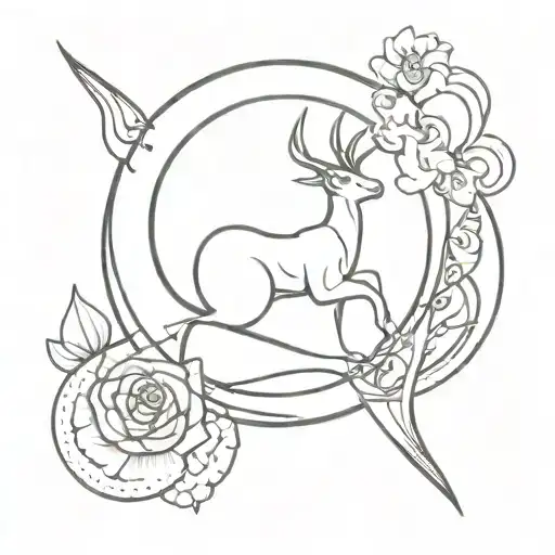 Create a tattoo of a stylish interior design sketch with a Capricorn symbol subtly integrated tattoo design idea