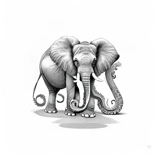 elephant with octopus  tattoo design idea