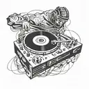 A sketch of a DJ mixing hip hop beats on a turntable tattoo design idea