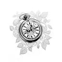 A broken pocket watch that is covered in vines tattoo design idea