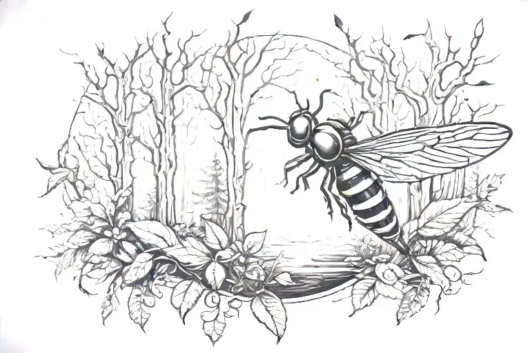 firefly dark forest tattoo design idea