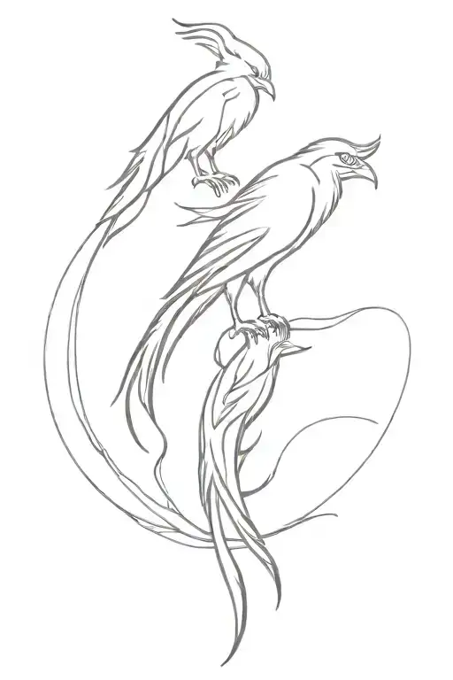 create an image of a minimalist watercolor spine tattoo depicting a rising mother phoenix with 4 children or their birth tattoo design idea