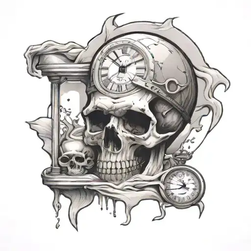 skull and sand clock tattoo design idea