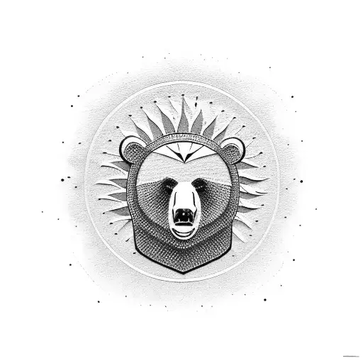 bear and sun and golf flag tattoo design idea