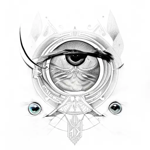 Horus eye surrounded by feline and avian creatures tattoo design idea
