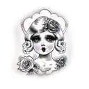victorian porcelain doll black and grey tattoo design idea