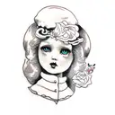 victorian porcelain doll black and grey tattoo design idea