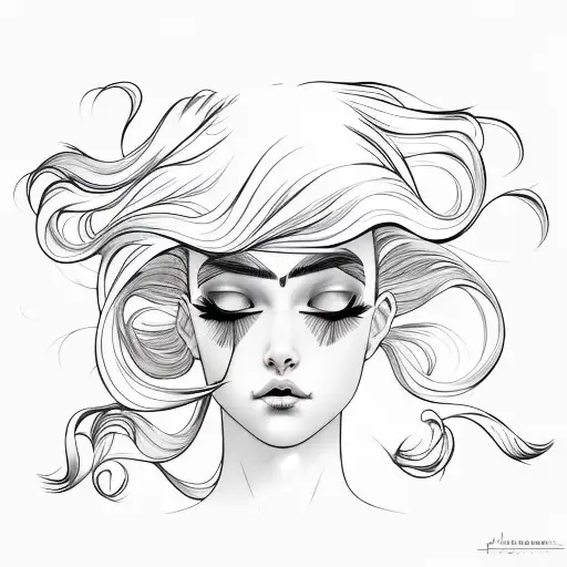 big lips female with long hair and long lashes tattoo design idea