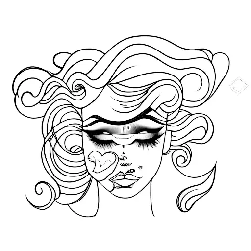 big lips female with long hair  tattoo design idea