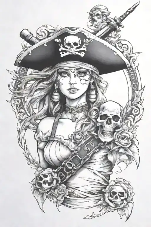 Realistic Anime Beautiful pirate tattoo design idea