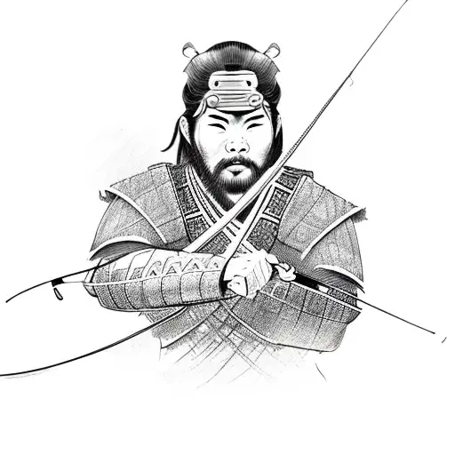 Samurai warrior with fly fishing rod tattoo design idea