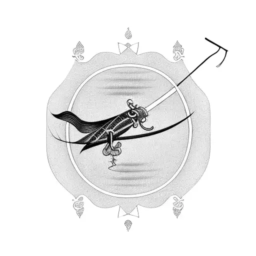 Fly-fishing lure with a samurai sword handle tattoo design idea