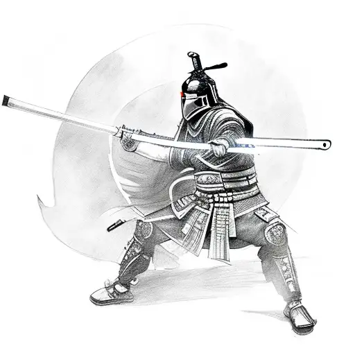 Samurai warrior battling a fish with a lightsaber tattoo design idea