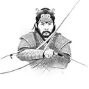 Samurai warrior with fly fishing rod tattoo design idea