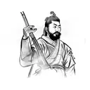 Samurai warrior with fly fishing rod tattoo design idea