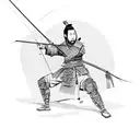 Samurai warrior with fly fishing rod tattoo design idea