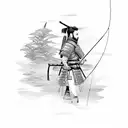 Samurai warrior with fly fishing rod tattoo design idea