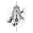 Fly-fishing lure with a samurai sword handle tattoo design idea