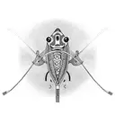 Fly-fishing lure with a samurai sword handle tattoo design idea