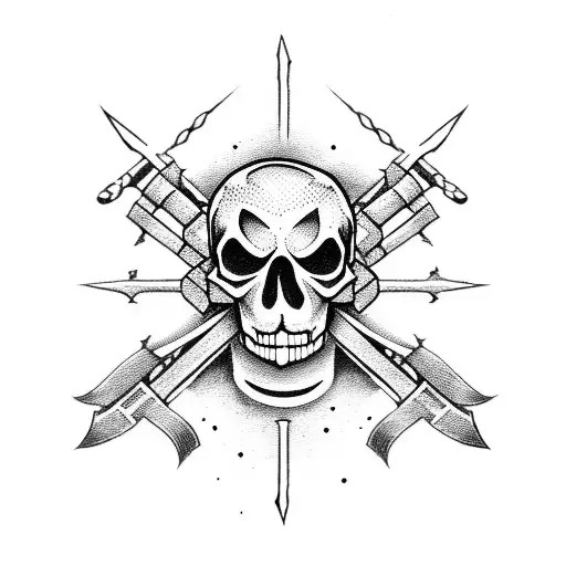 A microphone and sword overlapping in a crossbones shape, both engulfed in flame tattoo design idea